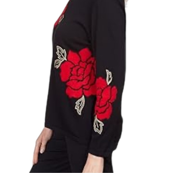 Alfred Dunner Long Sleeve Floral Rose Jacquard Soft Cozy Chic Christmas Sweater - Picture 2 of 7